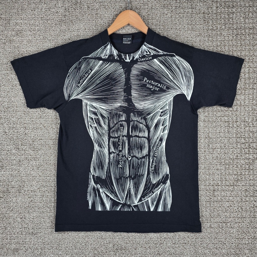 Vintage 80s Leslie Arwin Human Muscle Anatomy T-Shirt Mens Large Black USA